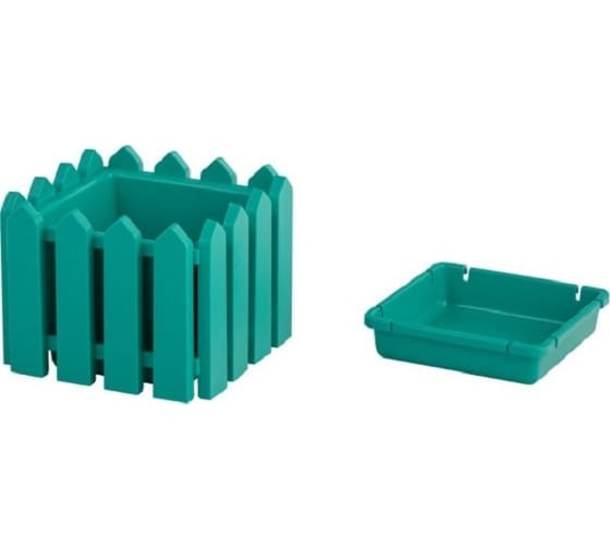 Квадратное кашпо ELLASTIK-PLAST Лардо малое, 195x195x156 мм, бирюзовое M-KASHKVADRSLARDБИРЮЗ 1