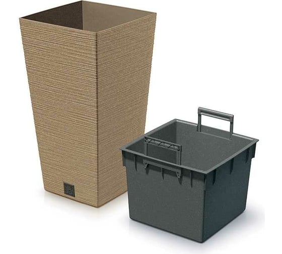 Высокое кашпо с вкладышем Prosperplast DFSH265W4665W FURU SQUARE ECO WOOD 26.5х26.5х50 см, коричневое 067411