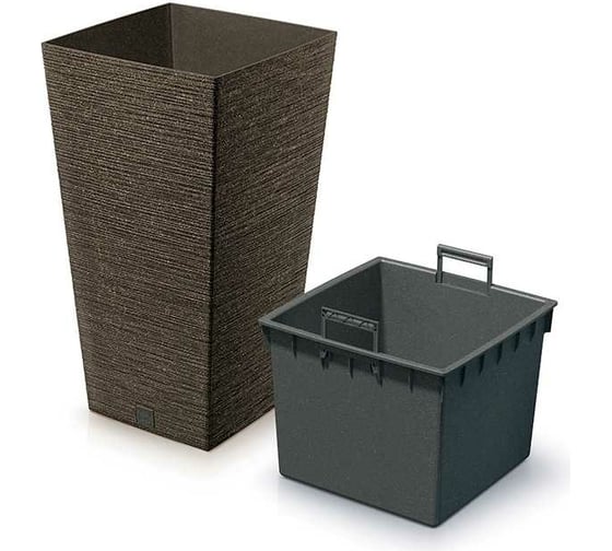 Высокое кашпо с вкладышем Prosperplast DFSH300W4625W FURU SQUARE ECO WOOD 29.5х29.5х55 см, кофе 067424