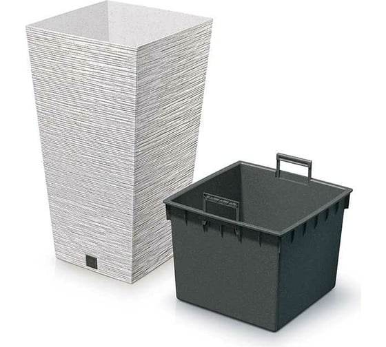 Высокое кашпо с вкладышем Prosperplast DFSH300WS449W FURU SQUARE ECO WOOD 29.5х29.5х55 см, белое 067419