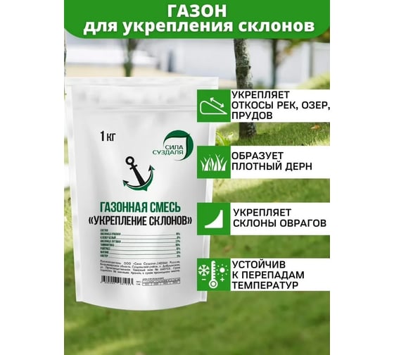 Газонная травосмесь Сила Суздаля Для укрепления склонов 1 кг 4680004061953