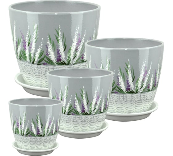 Комплект горшков Сады Аурики РС170 Роспись бутон вереск керамика, из 4х горшков, диаметр 12 см, 15 см, 18 см, 21 см 067596 1