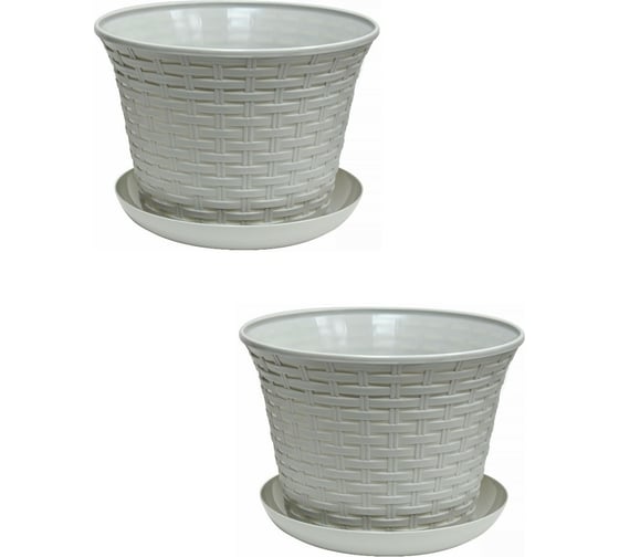 Кашпо Violet Ротанг 3 л, круглое, с поддоном, 2 шт., серое N-Kahpo-2/-36301-08