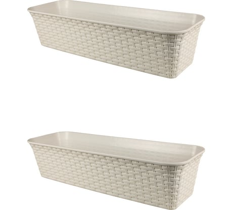 Балконный ящик Violet Ротанг 63 см, с дренажем, слоновая кость, 2 шт. N-Kahpo-2-35600-26