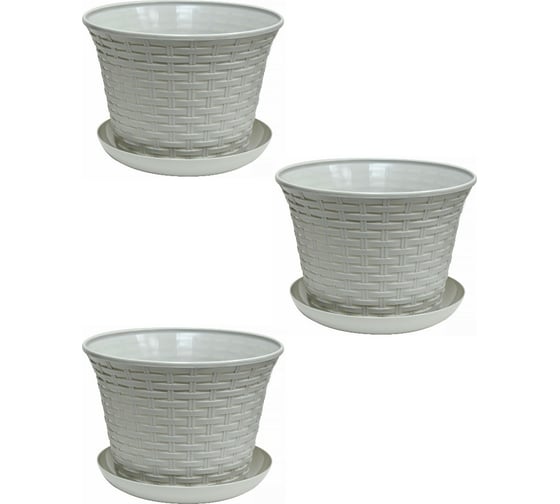 Кашпо Violet Ротанг 2.1 л, круглое, с поддоном, 3 шт., серое N-Kahpo-3/-36211-08 1