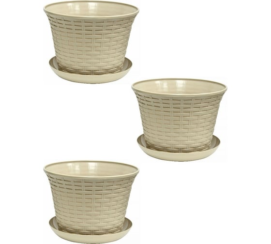 Кашпо Violet Ротанг 2.1 л, круглое, с поддоном, 3 шт., латте N-Kahpo-3/-36211-20 1