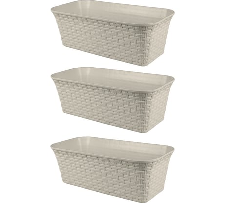Балконный ящик Violet Ротанг 43 см, с дренажем, слоновая кость, 3 шт. N-Kahpo-3-35400-26
