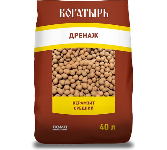 Керамзит дренаж Лама Торф Богатырь средний, 40 л 4680010314265 1