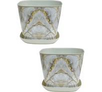 Кашпо Violet квадратное, 9.8 л, декор Мрамор, с поддоном, 2 шт., светло-серое N-Kahpo-2/-38198-50