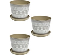Кашпо Violet круглое, 1.2 л, декор Миссони, с поддоном, 3 шт., латте N-Kahpo-3/-38112-53