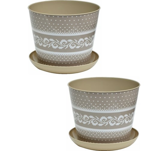 Кашпо Violet круглое, 2.2 л, декор Миссони, с поддоном, 2 шт., латте N-Kahpo-2/-38122-53 1