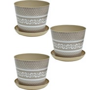 Кашпо Violet круглое, 2.2 л, декор Миссони, с поддоном, 3 шт., латте N-Kahpo-3/-38122-53