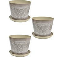 Кашпо Violet круглое, 6.5 л, декор Миссони, с поддоном, 3 шт., латте N-Kahpo-3/-38165-53