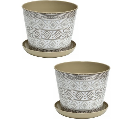 Кашпо Violet круглое, 1.2 л, декор Миссони, с поддоном, 2 шт., латте N-Kahpo-2/-38112-53 1