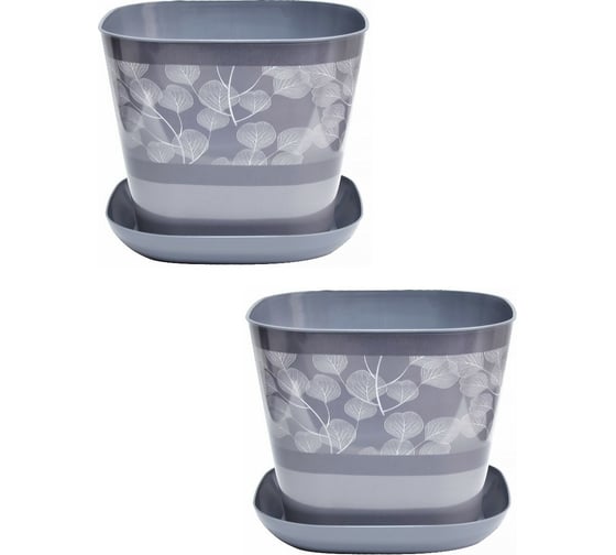 Кашпо Violet квадратное, 7.3 л, декор Листопад, с поддоном, 2 шт., темно-серое N-Kahpo-2/-38173-51 1