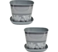 Кашпо Violet квадратное, 9.8 л, декор Листопад, с поддоном, 2 шт., темно-серое N-Kahpo-2/-38198-51