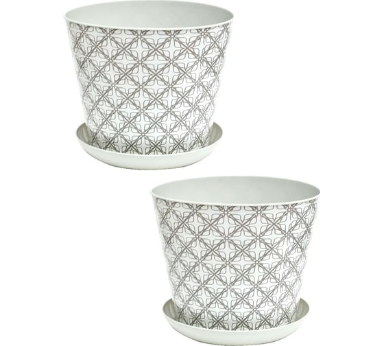 Кашпо Violet круглое, 4.3 л, декор Этника, с поддоном, 2 шт., светло-серое N-Kahpo-2/-38143-52 1