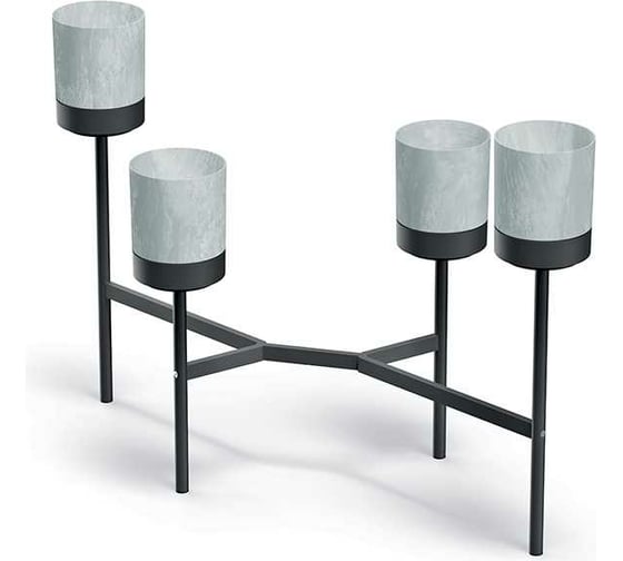 Металлическая подставка с 4-мя кашпо Prosperplast IKD4L422U BLOOMIE STAND высота 81.5 см, 125х55 см, 4 л, бетон/черная 067764