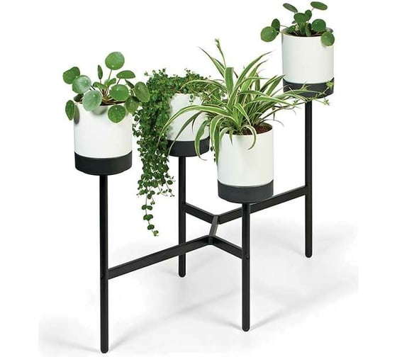Металлическая подставка с 4-мя кашпо Prosperplast IKD4L422U BLOOMIE STAND высота 81.5 см, 125х55 см, 4 л, белая/черная 067765