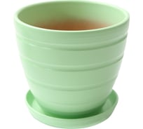 Керамический горшок с подставкой Вещицы 2.4 л, диаметр 175 мм, высота 160 мм, зеленый BH-19-2