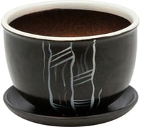 Керамический горшок с подставкой Вещицы 0.5 л, диаметр 130 мм, высота 90 мм, черный BH-16-8