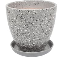 Керамический горшок с подставкой Вещицы Терраццо 2.4 л, диаметр 175 мм, высота 158 мм, серый BH-91-2