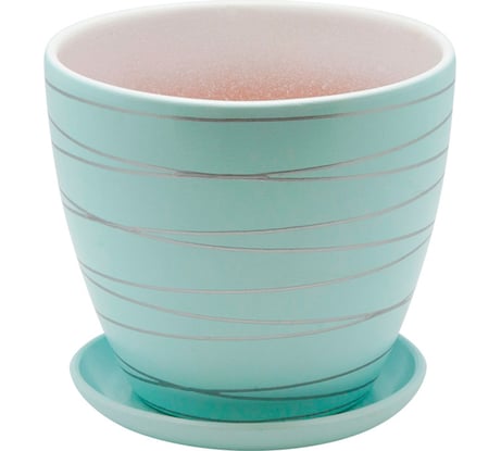 Керамический горшок с подставкой Вещицы 1.4 л, диаметр 145 мм, высота 130 мм, голубой BH-24-1