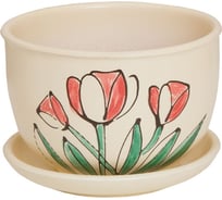 Керамический горшок с подставкой Вещицы 0.5 л, диаметр 130 мм, высота 90 мм, бежевый BH-12-8