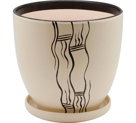 Керамический горшок с подставкой Вещицы 4.7 л, диаметр 215 мм, высота 195 мм, бежевый BH-17-3