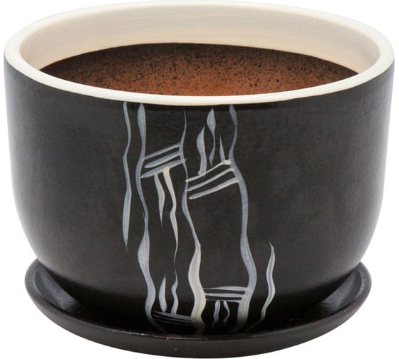 Керамический горшок с подставкой Вещицы 1.05 л, диаметр 145 мм, высота 106 мм, черный BH-16-4 1