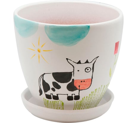 Керамический горшок с подставкой Вещицы Корова 2.4 л, диаметр 175 мм, высота 160 мм BH-11-2