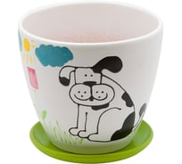 Керамический горшок с подставкой Вещицы Собака 1.4 л, диаметр 146 мм, высота 135 мм BH-10-1