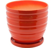 Керамический горшок с подставкой Вещицы 4.7 л, диаметр 210 мм, высота 200 мм, рыжий BH-22-3