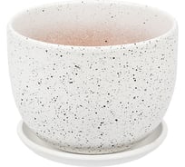 Керамический горшок с подставкой Вещицы Терраццо 0.5 л, диаметр 115 мм, высота 105 мм, белый BH-93-4