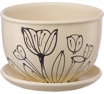 Керамический горшок с подставкой Вещицы 0.5 л, диаметр 130 мм, высота 90 мм, бежевый BH-23-8