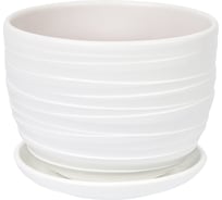 Керамический горшок с подставкой Вещицы рельеф 0.5 л, диаметр 115 мм, высота 105 мм, белый BH-94-4