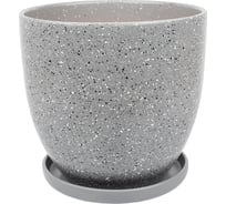 Керамический горшок с подставкой Вещицы Терраццо 4.7 л, диаметр 215 мм, высота 200 мм, серый BH-91-3