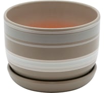 Керамический горшок с подставкой Вещицы 1.65 л, диаметр 165 мм, высота 105 мм, серый с белыми полосками BH-18-5