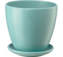 Керамический горшок с подставкой Вещицы Бутон 4.7 л, диаметр 215 мм, высота 200 мм, бирюзовый BH-44-3