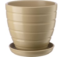 Керамический горшок с подставкой Вещицы 1.4 л, диаметр 145 мм, высота 130 мм, капучино BH-38-1