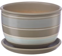 Керамический горшок с подставкой Вещицы 0.5 л, диаметр 130 мм, высота 90 мм, серый с белыми полосками BH-18-8