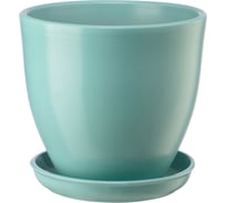 Керамический горшок с подставкой Вещицы Бутон 2.4 л, диаметр 175 мм, высота 158 мм, бирюзовый BH-44-2