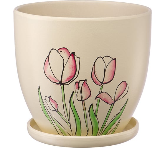 Керамический горшок с подставкой Вещицы 4.7 л, диаметр 210 мм, высота 200 мм, бежевый BH-12-3 1