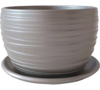 Керамический горшок с подставкой Вещицы Рельеф 0.5 л, диаметр 115 мм, высота 105 мм, металлик BH-95-4