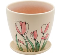 Керамический горшок с подставкой Вещицы 1.4 л, диаметр 145 мм, высота 130 мм, бежевый BH-12-1