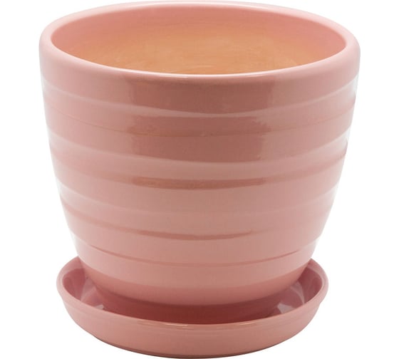 Керамический горшок с подставкой Вещицы 2.4 л, диаметр 175 мм, высота 160 мм, коралловый BH-26-2 1
