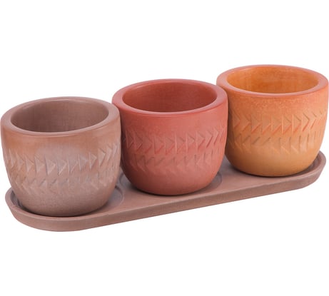 Набор горшков с поддоном Вещицы бохо, 0.18 л, терракотовый, красный, пудра Kras24