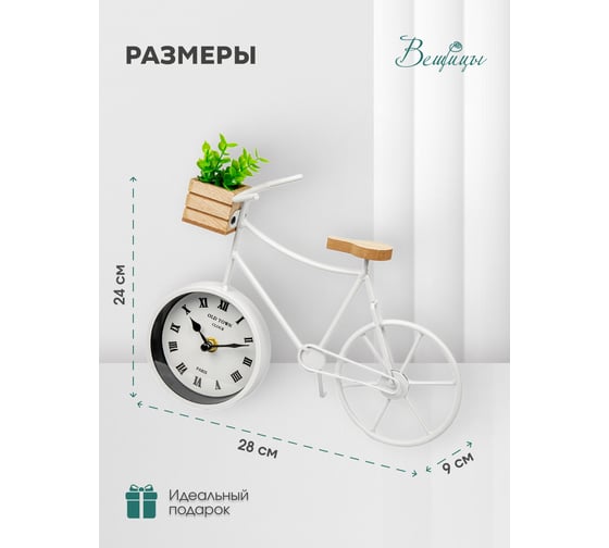 Велосипед с суккулентом Вещицы 280х90х200 мм, белый Fancy52