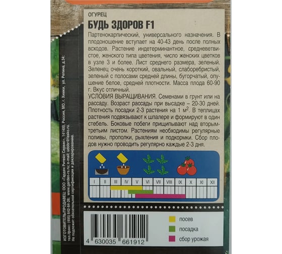 Семена Тимирязевский Питомник огурец Будь здоров F1 10 шт. Of000132215