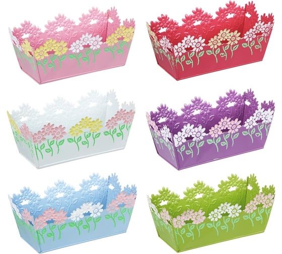 Прямоугольное кашпо INBLOOM Цветочный край 22x10x9 см, металл 164-313